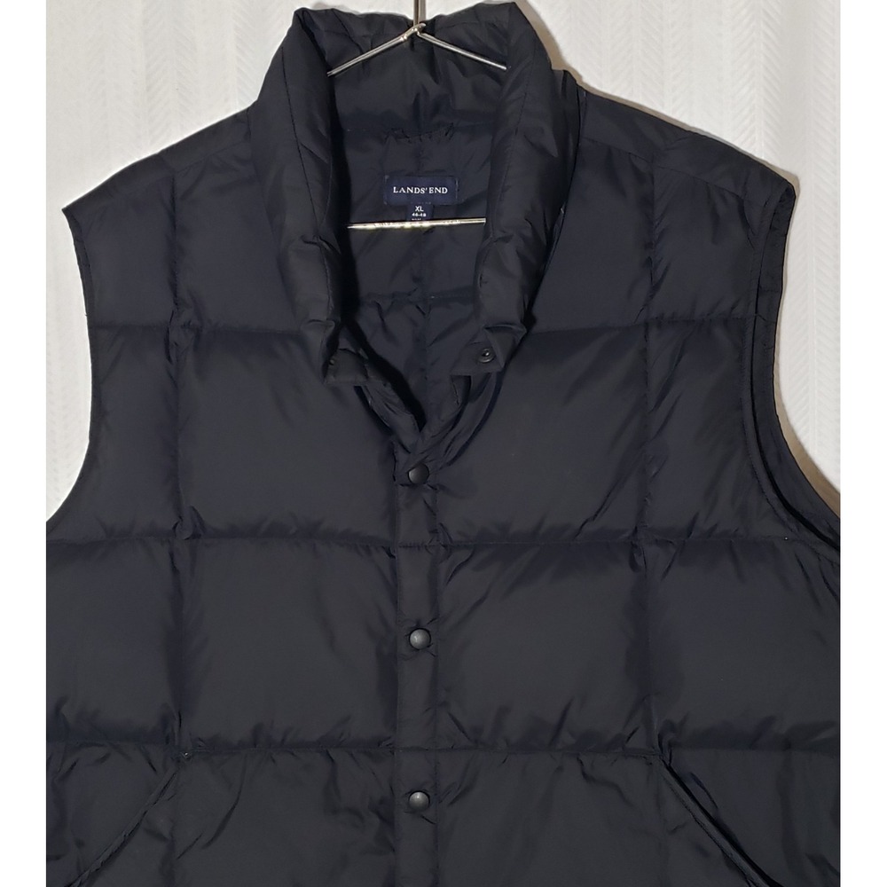 Lands End Vest Mens XL Black Goose Down Puffer Quilted Nylon Outerwear *See Desc